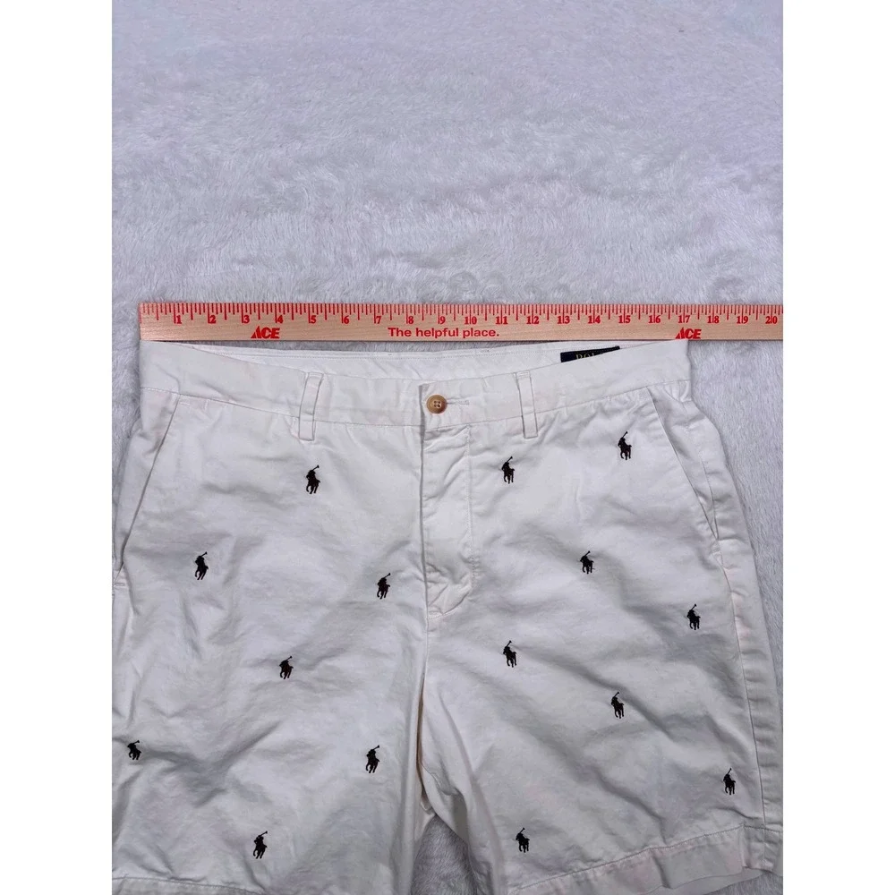 Polo Ralph Lauren Shorts Chinos Mens 33‎ White All Over PONY OGO Classic Preppy
